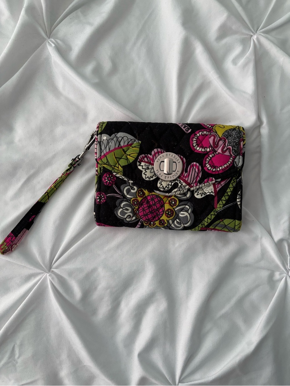 Vera Bradley Wristlet Clutch in Black and Pink Floral